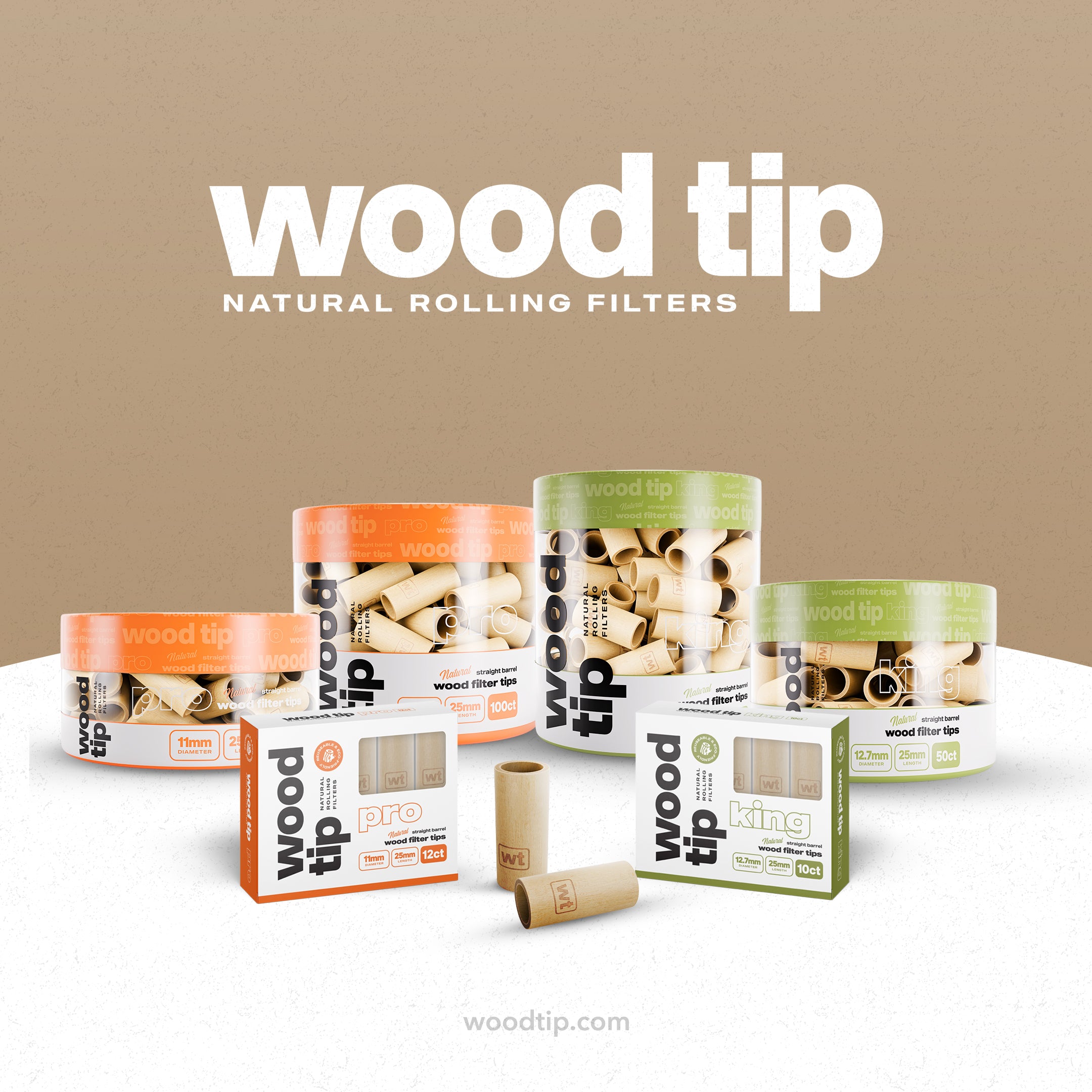 King Wood 50ct wood tips, 12.7mm organitips nicetips, midnightsmoking propertips and riptips premium collection